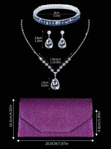 Luxe glanzende glitter clutch, feest- en dansbankettas, effenkleurige polygonale klep clutch, bijpassende set van vier glanzende strass-oorbellen, armband en ketting, geschikt voor feestdagen, bijeenkomsten, banketten, dansen, bruiloften, het beste cadeau voor meisjes op Valentijnsdag.