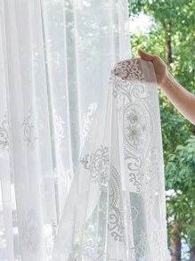 1pc Vintage Estilo Europeu Transparente Cortina de Contas, Tecido Bordado Decoração de Janela para Evitar Poeira