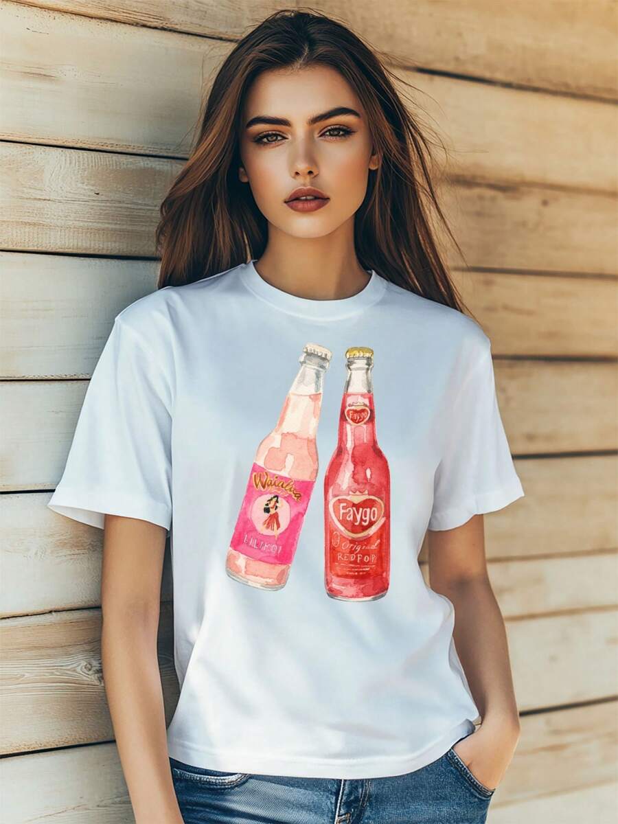 Women's   Valentine's Day Love Cartoon Cool Print T-Shirt Fashion Short Sleeve Round-Neck Slm Fit Tops Summer Casual Streetwear - White - View 1