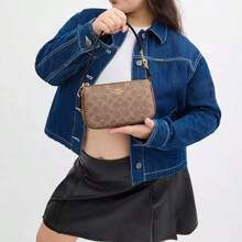 Coach Nolita 19 Brown Purse And Shoulder Bag For Women,Leather Clutch Hand Bag And Wallet For Ladies, Underarm Bag With Zipper Closure