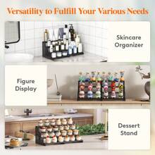 4 Tier Black Display Risers Stand, Plastic Cologne Organizer Perfume Stand, Display For Figures, Cupcake, Dessert, Spice, Fragrance, Countertop, Vanity, Dresser, Cabinet Use - màu đen - Xem 8