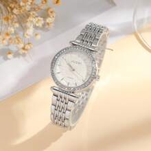1pc/Set New Minimalist Women's Watch With Diamond-Studded Rectangular Dial And Stainless Steel Strap, Suitable For Daily Wear, Birthday, Gift For Her, Anniversary, Year-End Promotion, Singles' Day, Halloween Promotion, And Other Holiday Gifts