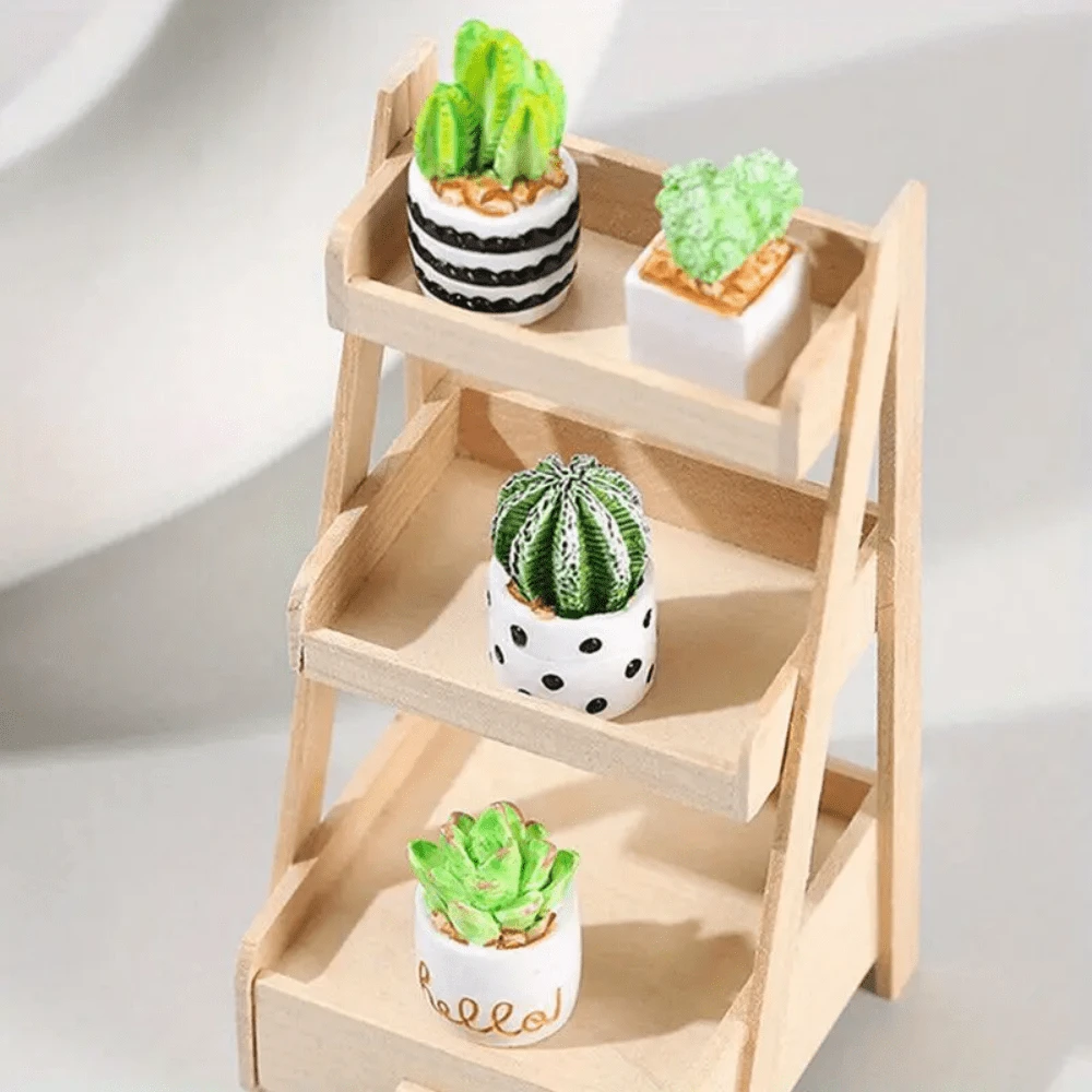 Set de 4/8 piezas de plantas artificiales miniatura vívidas aptas para casa de muñecas - Escala 1:12, suculentas y cactus realistas, macetas blancas y negras, resina duradera - Multicolor - Ver 1