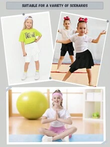 Pantalón deportivo tipo leggings con volantes de unicolor y decoración de moño para niñas preadolescentes, de gran elasticidad y cómodo para verano, perfecto para actividades casuales y deportes al aire libre - Negro - Ver 4