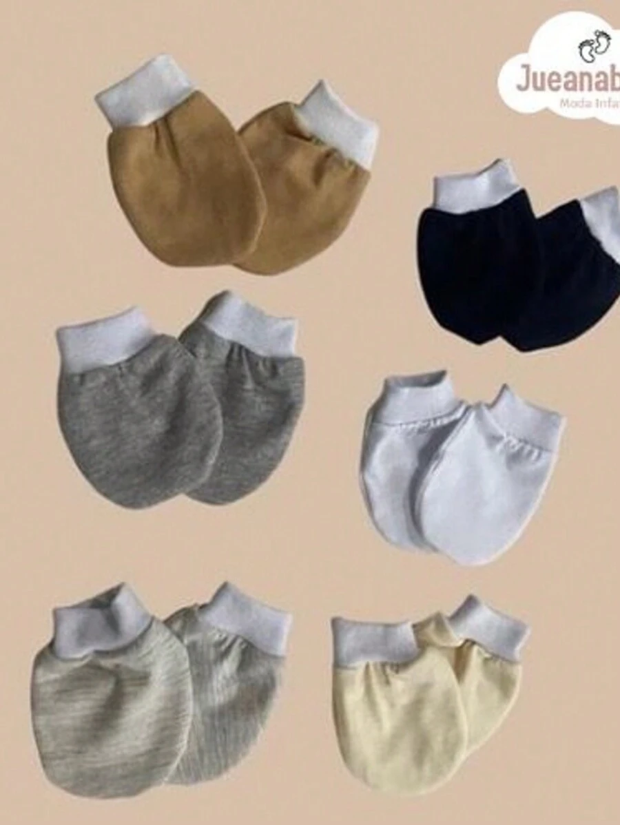 Kit Of 6 Pairs Of Baby Gloves For Newborns, 100% Cotton, Manufactured In-House. - Neutral Colors - View 1