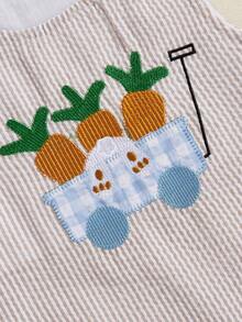 Mono de Pascua para bebés niños, informal, con estampado de rayas, zanahoria, camión bordado, sin mangas, ropa bonita - Caqui - Ver 8