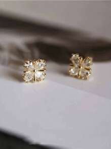 1 Pair Premium S925 Sterling Silver Cubic Zirconia Cross & Flower Stud Earrings, Elegant Fashion Jewelry Gift For Women, Couples, Friends, Holidays