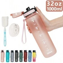 1 pieza Vaso de agua de plástico grande con capacidad de 750ml/1000ml y diseño degradado, incluye cepillo para el vaso y colador de té. Botella de agua para deportes al aire libre con bebida directa para un fácil manejo