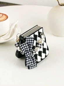 Old Money Style 1pc Black & White Braided Pattern Fabric Bow Bracelet Style Foldable Phone Case Compatible With Galaxy Z Flip3 5G, Galaxy Z Flip4 5G, Galaxy Z Flip5 5G, Galaxy Z Flip6 5G