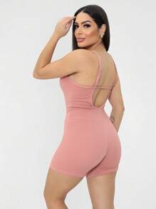 Kit 2 Jumpsuits Ribbed Strappy Rompers Women's Clothing Gym Sports Fitness - Rusty Rose - View 3