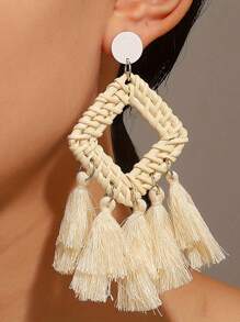 Xiacheng 1-4 pares de brincos de vime para mulheres, itens essenciais de praia, borla, brincos de palha boho