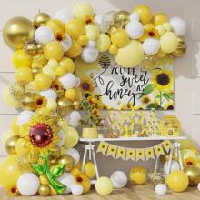 132pcs Sunflower Theme Balloon Party Garland Arch Kit, Yellow Flower Aluminum Film Balloon Kit, Birthday Party Decor, Wedding, Bridal Shower Party Decoration, Anniversary Party Decoration, Indoor And Outdoor Scene Setting Decoration Kits