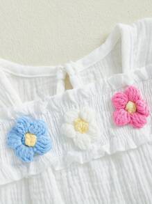 Baby Girl Romper Smocked Flower Embroidery Flying Sleeve Newborn Jumpsuit Perfect For Summer - White - View 7