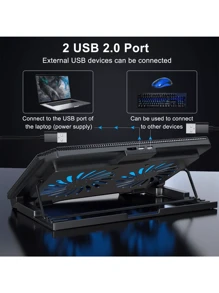 Almohadilla de enfriamiento para computadora portátil con 2 ventiladores, rotación de alta velocidad, ventiladores silenciosos, adecuada para todos los tamaños de computadoras portátiles, almohadilla de enfriamiento para computadora portátil, almohadilla de enfriamiento para computadora portátil - Negro - Ver 2