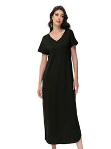 MISIFI Women's Fashion Summer Dresses Casual Loose Pocket Long Dresses - 黑色 - 查看 3
