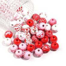 Valentine's Day Beads Set Of 12 Lips Love Heart Letter Pattern Wooden Beads For Bracelets Crafts