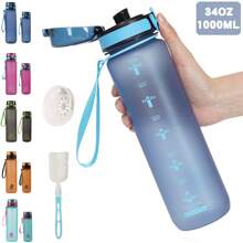 1 pieza Vaso de agua de plástico grande con capacidad de 750ml/1000ml y diseño degradado, incluye cepillo para el vaso y colador de té. Botella de agua para deportes al aire libre con bebida directa para un fácil manejo