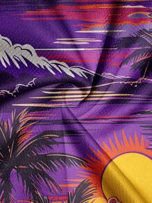 男士时尚印花双层休闲运动沙滩短裤，夏威夷风 - 彩色 - 查看 4