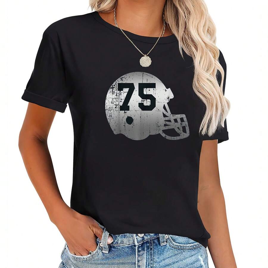 WoMisss Vintage Football 75 Jersey Number T-Shirt Black 2XL WoWoMiss's T-Shirts