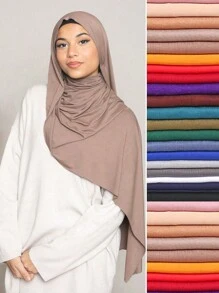 1 chiếc khăn trùm đầu bằng vải jersey dành cho nữ, màu trơn, đính đá lấp lánh, khăn trùm đầu hijab bằng vải jersey, khăn trùm đầu cầu nguyện cho người Hồi giáo, phù hợp cho mọi mùa. - Nhiều màu - Xem 2