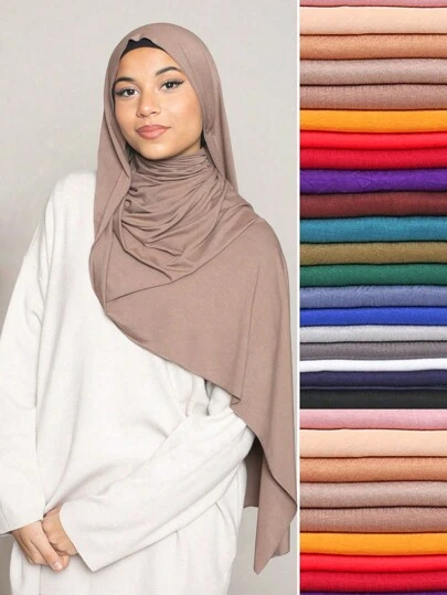 1pc Women Jersey Headscarf, Solid Color Knitted Scarf, Jersey Hijab, Prayer Headwrap, Suitable For All Seasons For Dress