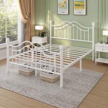 E-MOTIE Metal Twin/Full/Queen Bed Frame With Headboard And Footboard, Modern Platform Bed Frame Support Up To 1000LBS, Under Bed Storage, No Box Spring Needed, Easy Assembly, Black/White - White - View 4