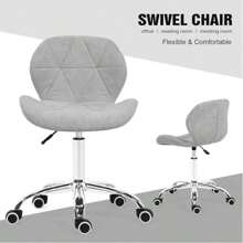Modern Labm Wool Swivel Office Chair, Height Adjustable Padded Armless Desk Chair With Wheels For Home Office - Grey - View 4