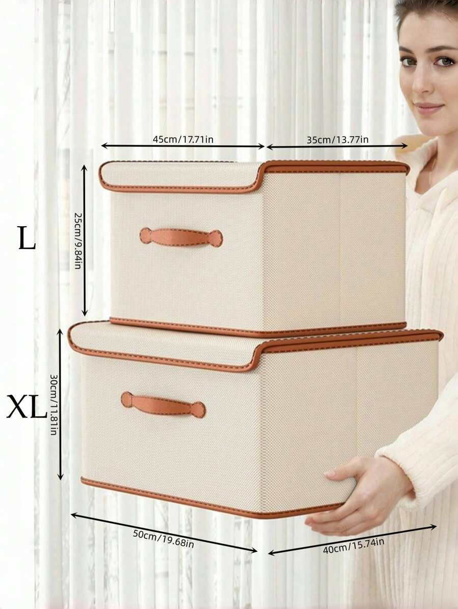 1个加大可折叠收纳盒，带盖可水洗布艺收纳箱，大号收纳篮，可折叠置物架收纳篮，带提手布艺收纳箱，米色，节日收纳，圣诞礼物 - 米黃色 - 查看 1