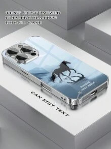1 st. Aangepaste tekst glazen behuizing, gegalvaniseerde behuizing, compatibel met iPhone 16 Promax/16/15 Pro/14 Promax/11 Promax/12/13 Pro/7 Plus/13 Promax, rennend paardenpatroon, aangepaste tekst, koppels stijl, met cameralensbeschermer, minimalistische luxe