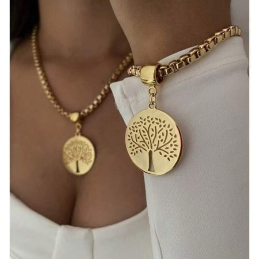 Necklace Cord And Bracelet Link Portuguese Old Coin Tree Of Life. - 金色 - 查看 1