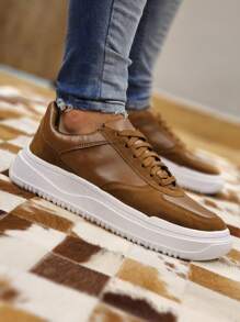 Men's Sneakers High Sole Platform Casual Minimalist Versatile - 駝色 - 查看 4