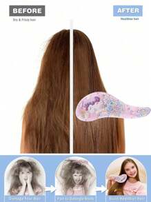 1 件卡通梳防静电按摩儿童独角兽发刷打结梳理淋浴按摩梳子沙龙发饰适合女孩卷发直发长发或短发 - 彩色 - 查看 5