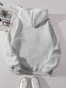 Sudadera con capucha de manga larga para mujer, moda e informal, con letras y estampado de patrones, top de manga larga con capucha para otoño e invierno - Gris Claro - Ver 4