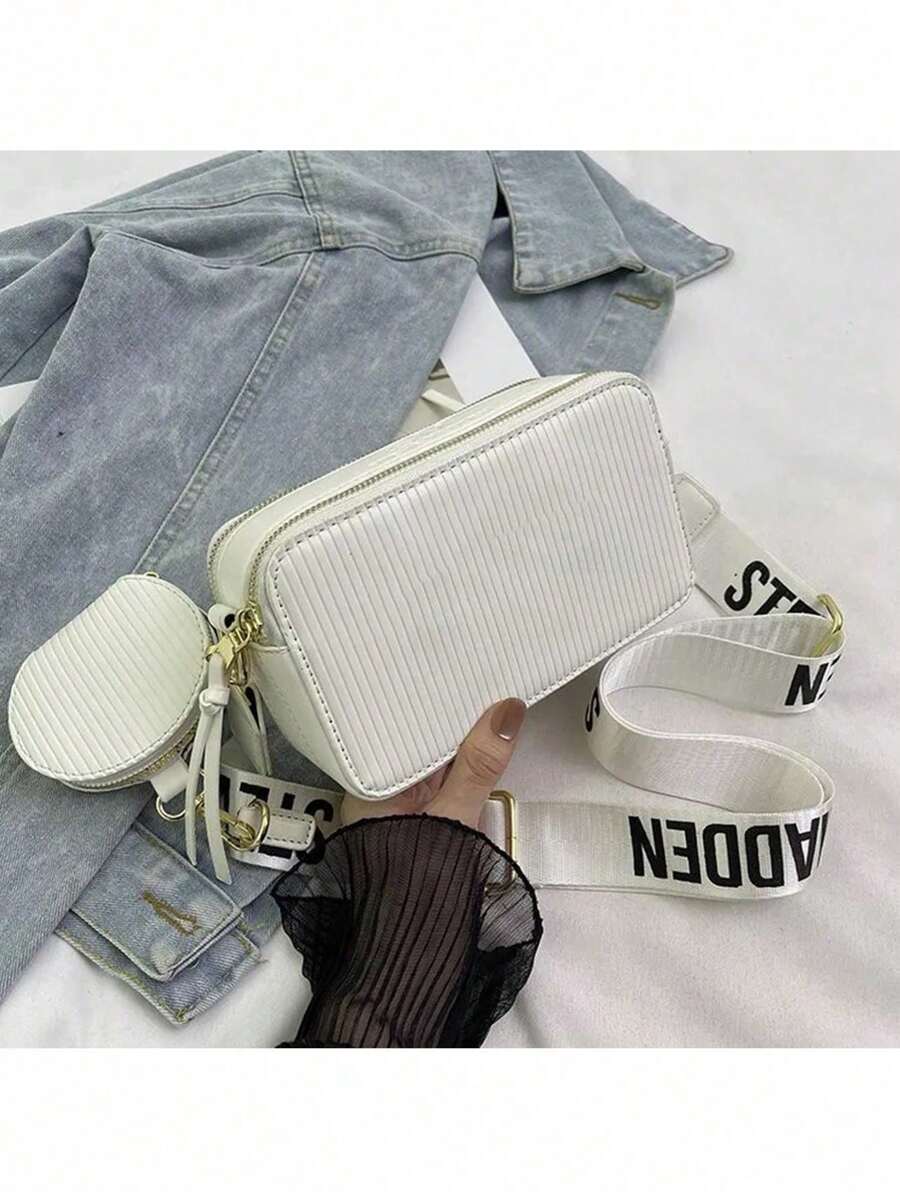 Mini Striped Design Shoulder Bag, Women's Handbag, Wallet, Crossbody Bag. - 白色 - 查看 1