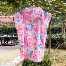 1 Peça Roupão de Banho Infantil, Roupão de Praia Infantil para Bebês e Crianças Pequenas, Toalha de Banho com Capuz de Microfibra Usável, Tartarugas, Flamingos, Unicórnios, Degradês, Rosquinhas, Listras, Tema de Palma, Casamento de Verão, Decoração de Casa de Banho, Volta às Aulas