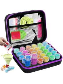 30/60/120Slots,Diamond Painting Storage Case, Upgraded Canvas Organizer With Accessories Shockproof Bead & Art Supply Holder, Portable Jewelry Container With Tools, Multifunctional Craft & Sewing Supplies Kit, Plastic Material