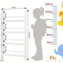 Bookshelf Wall Rack 4 Layers Wooden White Wall Mounted Bookshelf Playroom MDF Magazine Rack Storage Rack Room Display Rack 117x60x 4.5CM