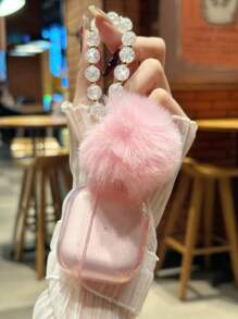 带毛球吊饰的闪光耳机盒,简约时尚,适合日常休闲使用 - 彩色 - 查看 3