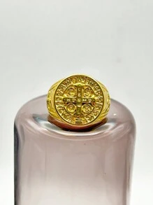 Men's Stainless Steel Ring Order Of Protection Of Saint Benedict Gold Plated Silver Cross - 金色 - 查看 1