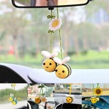 Haak bijen auto achteruitkijkspiegel houder, kamer decoratie, schattige hommel auto hangende ornament, een cadeau voor bijenliefhebbers auto hangend, haak schattige bijen tas ornament, auto interieur decoraties