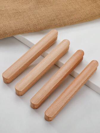 2 Paquetes de tiradores de armario de madera maciza con cabeza redonda en forma de I, tiradores de gabinete de cajón de madera maciza de material de haya