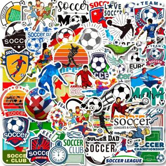 50pcs Soccer Pattern Stickers For Notebook, Skateboard, Luggage, Water Bottle, Car, Sports, Graffiti Decoration