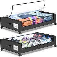 Beborxue Under Bed Storage With Wheels, 2-Pack Under The Bed Storage Containers With Lids, XXL 60L Under Bed Shoes Storage Organizer Bins, Rolling Underbed Storage Clothes, Shoes, Blankets (Black) - 2 Pack-bLACK - View 7
