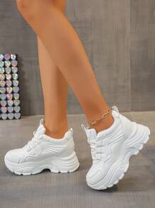 Women's Platform Casual Sneakers, Comfortable Breathable White Shoes, Women's Spring/Autumn Leisure Shoes, Fashionable & Versatile