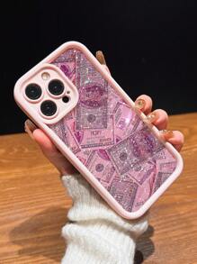 1 pieza Funda de teléfono a prueba de golpes con estampado de dólar del estilo Millennial Y2K compatible con Iphone 11/12/13/14/15/16, color rosa