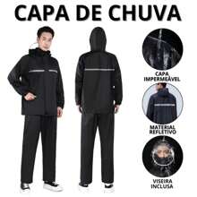 Motorcycle Raincoat Set Men Women Adult Reflective Strip Waterproof Hood 8576 - màu đen - Xem 6