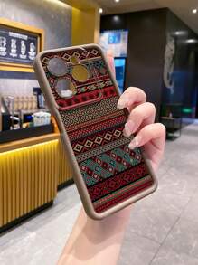 1pc Vintage Geometric Pattern Anti-Drop Phone Case Compatible With Iphone / Compatible With Galaxy / Compatible With Infinix / Compatible With Redmi / Compatible With OPPO / Compatible With VIVO / / Compatible With Realme / Compatible With MOTO / Compatible With Itel / Compatible With Tecno,International Version, Not The Domestic Version, - Brown - View 5