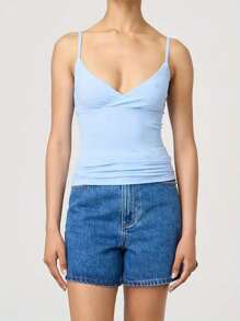 Women's Y2K Cami Tank Tops Solid Color/Floral/Fruit Spaghetti Strap V Neck Camisole Crop Tops Sexy Backless Sleeveless Slim Fit Vest Shirt Summer Going Out Tops Aesthetic Clothes Streetwear - 淺藍色 - 查看 3