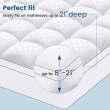 JustLet Extra Thick Mattress Pad Cover With 8-21 Inch Deep Pocket, Overfilled With Polyester For Back Relax, Breathable Quilted Fitted Design - 白色 - 查看 5