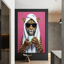 Framed-Cool Leopard In Sunglasses Canvas – Fun Animal Art,Pop Art Wall Decor, Unique Gift For Animal Lovers, Christmas, Boyfriend,Quirky Home Decor